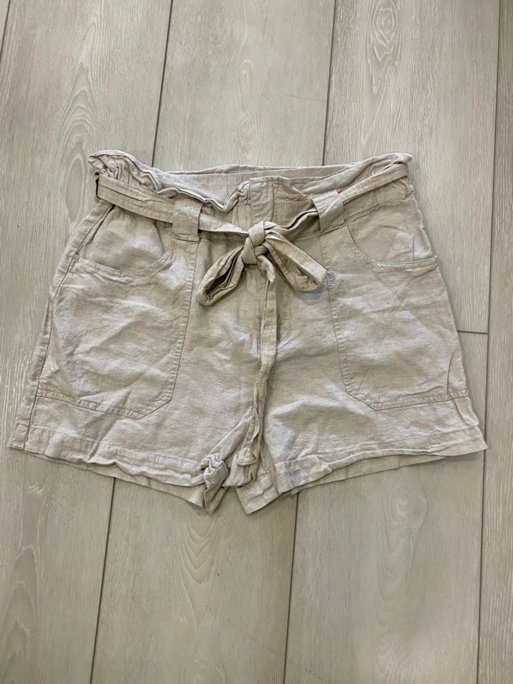 DKNY Cream High-Waist Paperbag Tie Shorts